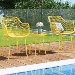 3 Piece Outdoor Bistro Set Patio Chairs with Coffee Table Metal Frame
