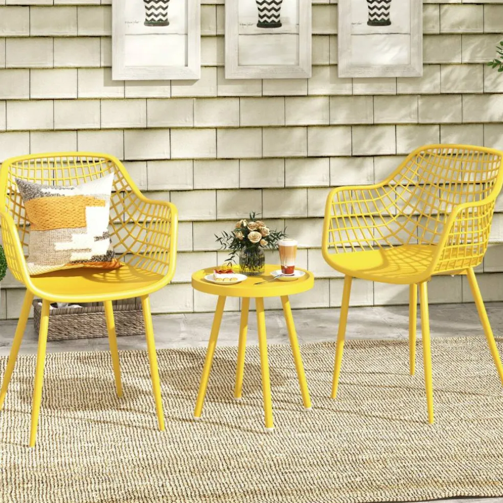 3 Piece Outdoor Bistro Set Patio Chairs with Coffee Table Metal Frame