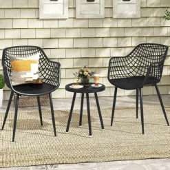 3 Piece Outdoor Bistro Set Patio Chairs with Coffee Table Metal Frame