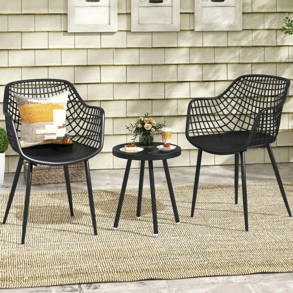 3 Piece Outdoor Bistro Set Patio Chairs with Coffee Table Metal Frame