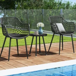 3 Piece Outdoor Bistro Set Patio Chairs with Coffee Table Metal Frame