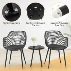 3 Piece Outdoor Bistro Set Patio Chairs with Coffee Table Metal Frame