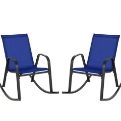 2-Piece Outdoor Rocking Chair Set with Metal Frame and Breathable Fabric Seat for Patio or Porch