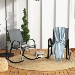 2-Piece Outdoor Rocking Chair Set with Metal Frame and Breathable Fabric Seat for Patio or Porch