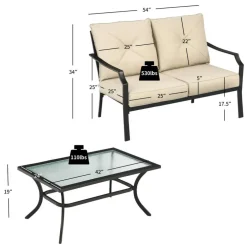 2 Piece Patio Furniture Set Loveseat and Coffee Table Outdoor Seating Set with Cushions