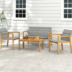 4-Piece Patio Furniture Set with Loveseat, Single Chairs and Coffee Table - 27" x 45.5" x 31.5"