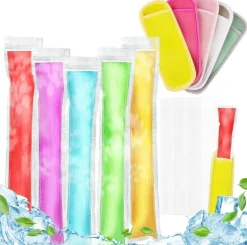 105-Piece Popsicle Mold Set – 5 Ice Pop Sleeves and 100 Sealable Disposable Popsicle Bags with Leak-Proof Neoprene Edges, Perfect for Fruit Snacks, Yogurt, and Juice, Ideal for Summer Parties and DIY Treats