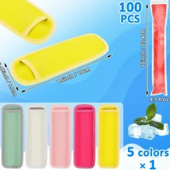 105-Piece Popsicle Mold Set – 5 Ice Pop Sleeves and 100 Sealable Disposable Popsicle Bags with Leak-Proof Neoprene Edges, Perfect for Fruit Snacks, Yogurt, and Juice, Ideal for Summer Parties and DIY Treats