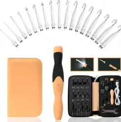 17‑Piece Rechargeable Light‑Up Crochet Hook Set (2.5 mm–14.0 mm) with Carry Case – Illuminated Hooks for Easy Crafting