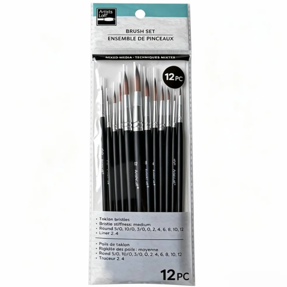 12 Piece Round & Liner Mixed Media Taklon Brush Set by Artist's Loft®