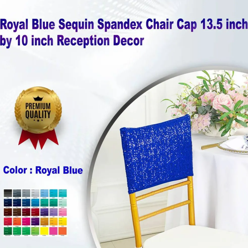 1 Piece Royal Blue Sequin Spandex Chair Cap 13.5 inch by 10 inch Reception Decor