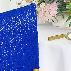 1 Piece Royal Blue Sequin Spandex Chair Cap 13.5 inch by 10 inch Reception Decor