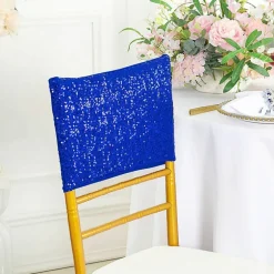 1 Piece Royal Blue Sequin Spandex Chair Cap 13.5 inch by 10 inch Reception Decor