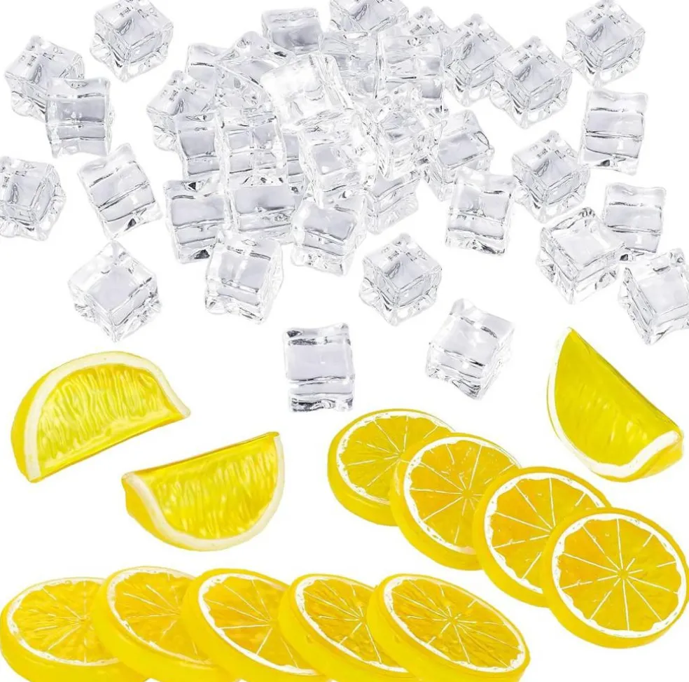42 Pieces Acrylic Fake Lemon Slices Ice Cubes Artificial Plastic Lemon Slice Set