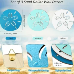 3 Piece Sand Dollar Wall Decor Set Coastal Beach Ocean Wood Art For Bathroom Bedroom Home Decor