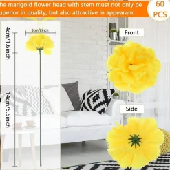 60 Pieces Artificial Marigold Flower Heads with Stems (Gold and Orange)