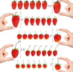 30 Pieces Artificial Strawberries, Assorted Sizes Fake Fruit Decorations, Realistic Plastic Strawberry Props for Home Kitchen Decor, Party Displays, Photography, Bakery & Table Centerpieces