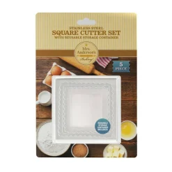 5 Pieces  Baking Cookie Fondant Cutters, Graduated Squares, Stainless Steel,Set with Storage Container