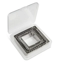 5 Pieces Baking Cookie Fondant Cutters, Graduated Squares, Stainless Steel,Set with Storage Container