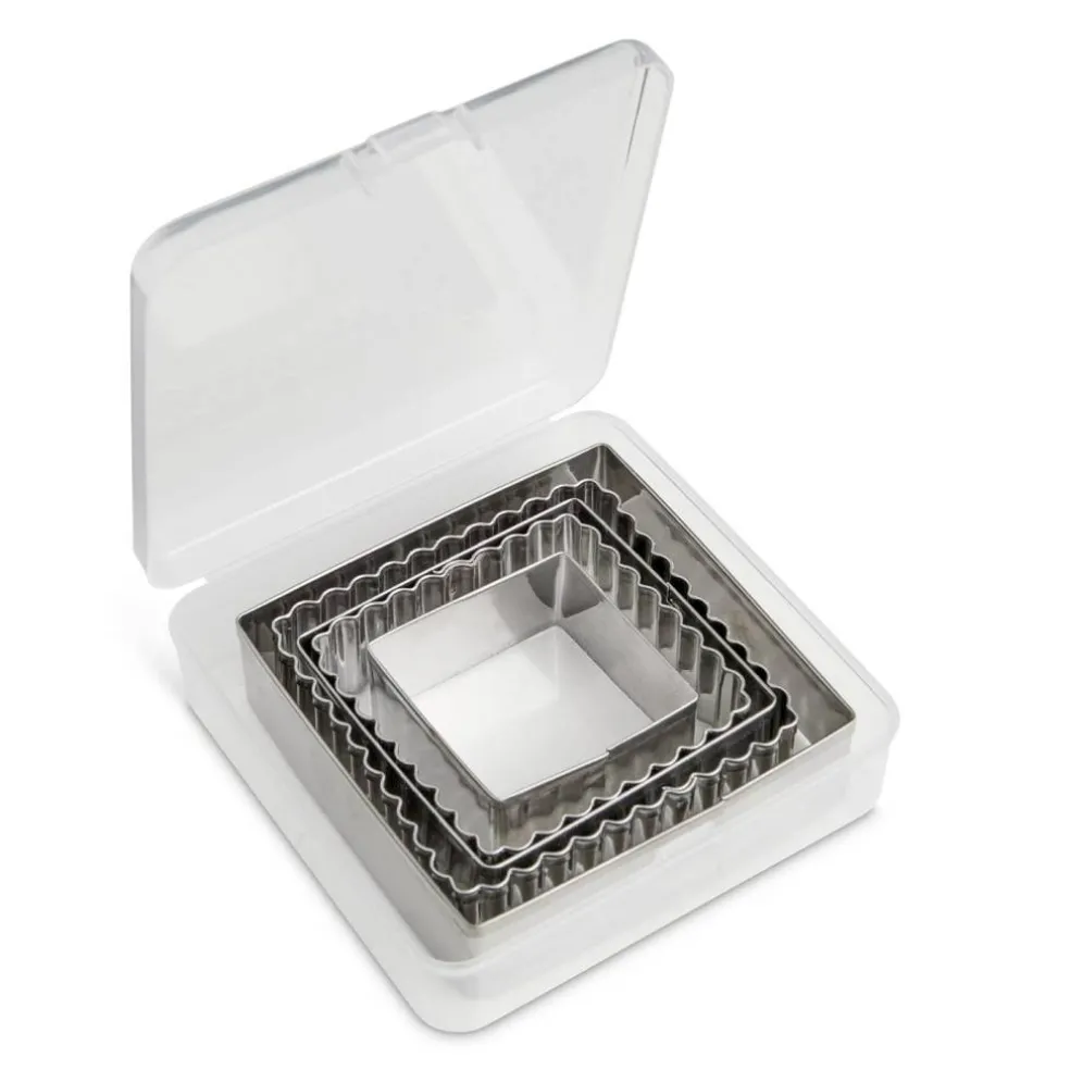 5 Pieces Baking Cookie Fondant Cutters, Graduated Squares, Stainless Steel,Set with Storage Container
