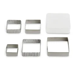 5 Pieces Baking Cookie Fondant Cutters, Graduated Squares, Stainless Steel,Set with Storage Container
