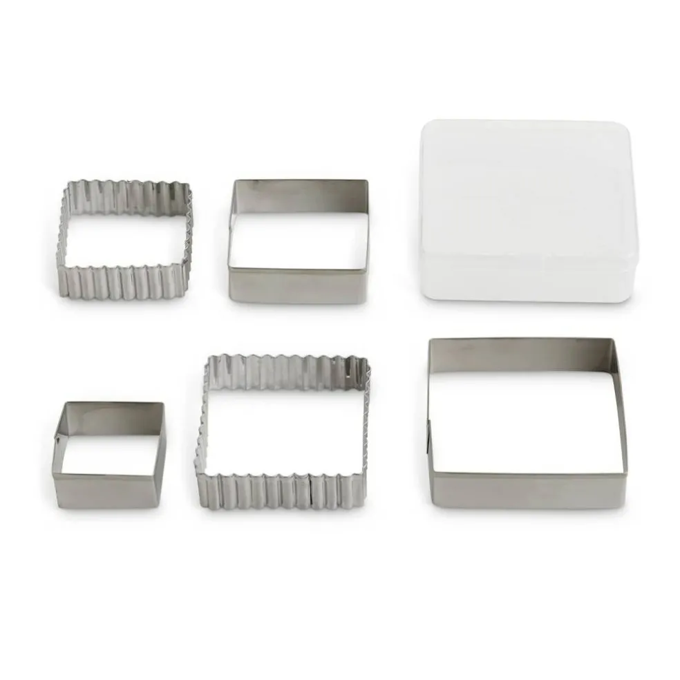 5 Pieces Baking Cookie Fondant Cutters, Graduated Squares, Stainless Steel,Set with Storage Container