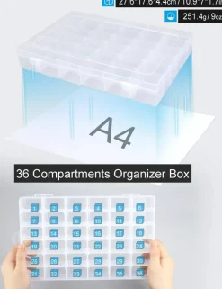 4 Pieces Bead Organizer 36 Grids  Clear Plastic Parts Organizer Box 3600 Tackle Box Craft Storage Compartment Divided Container