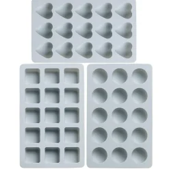 3 Pieces Candy and Chocolate Silicone Molds Set Non-stick Including Heart, Round, Square Baking Mold for Hard Candy, Gummy, Hot Caramel, Ice, Cake, Jello, Ganache (Blue)