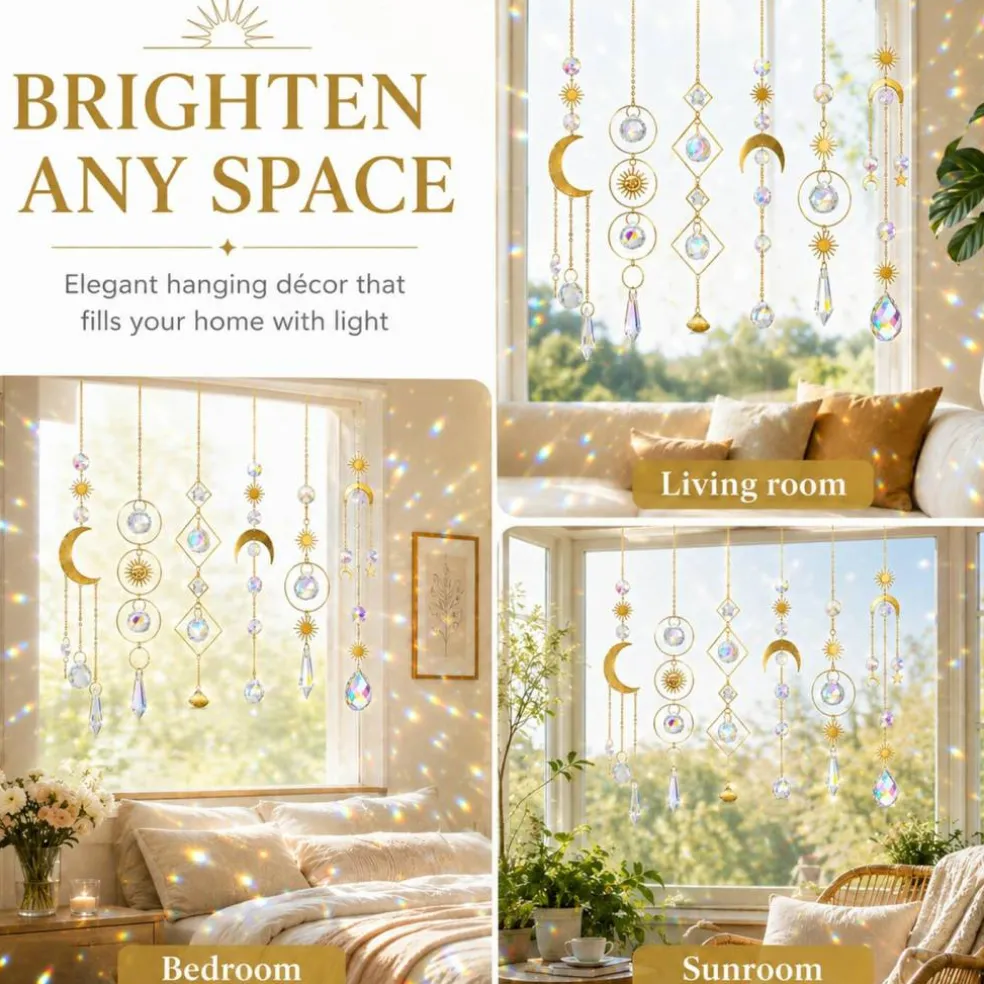 6Pieces Colorful Crystals Suncatcher Hanging Sun Catcher with Chain