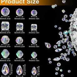 600 Pieces Crystal Beads,  Glass Beads, Assorted Crystal Beads for Jewelry Making, Rondelle Jewelry Beads with Container Box, Glass Beads Bulk for DIY Necklace Bracelet Earring(4/6/8mm, AB Color)