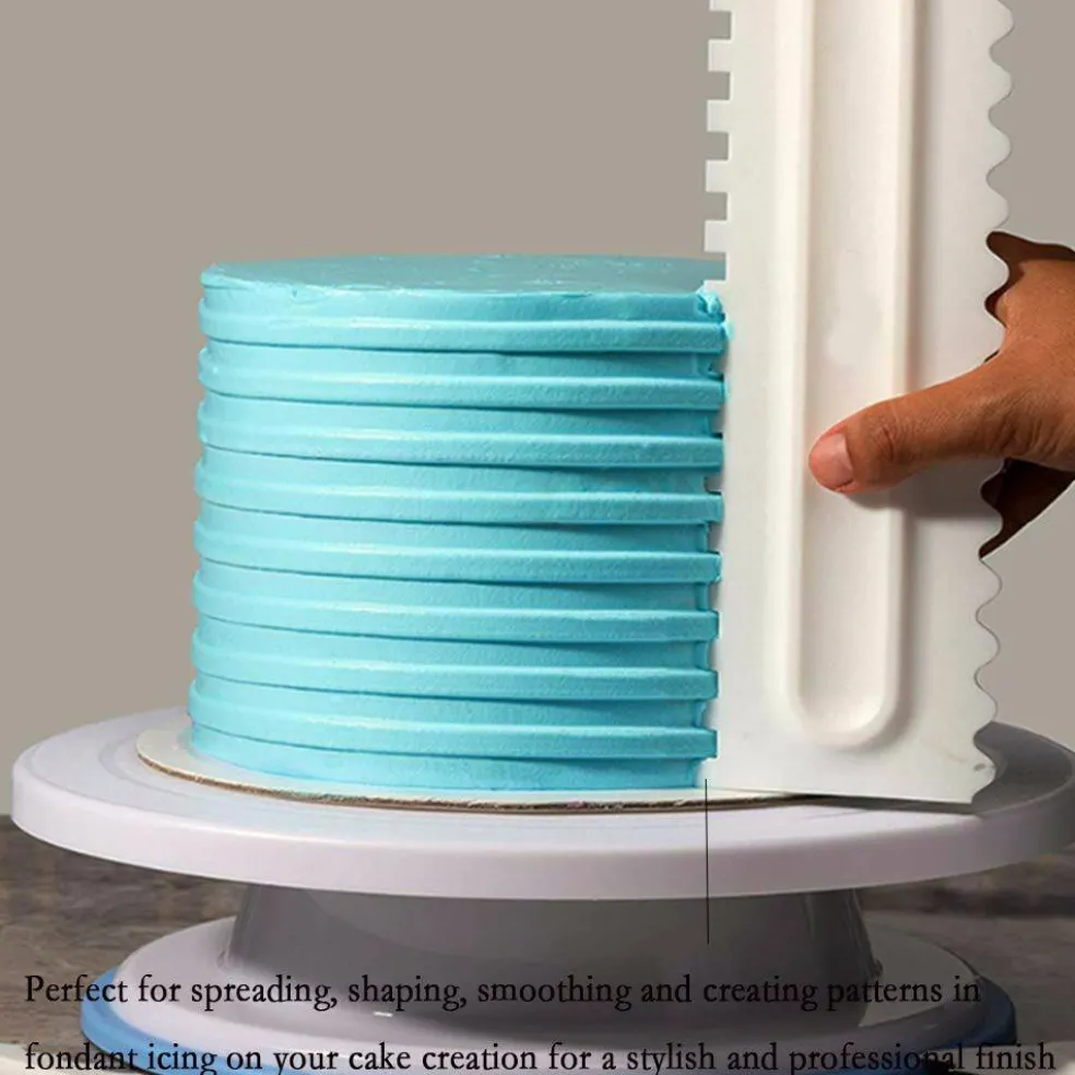 4 Pieces Decorating Comb and Icing Smoother Set Decorating Mousse Butter Cream Cake Edge Tools, Plastic Sawtooth Cake Scraper Polisher 8 Design Textures-White