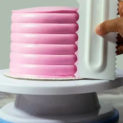 4 Pieces Decorating Comb and Icing Smoother Set Decorating Mousse Butter Cream Cake Edge Tools, Plastic Sawtooth Cake Scraper Polisher 8 Design Textures-White