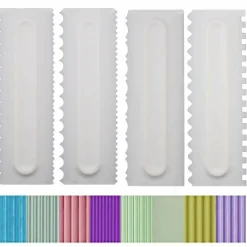 4 Pieces Decorating Comb and Icing Smoother Set Decorating Mousse Butter Cream Cake Edge Tools, Plastic Sawtooth Cake Scraper Polisher 8 Design Textures-White