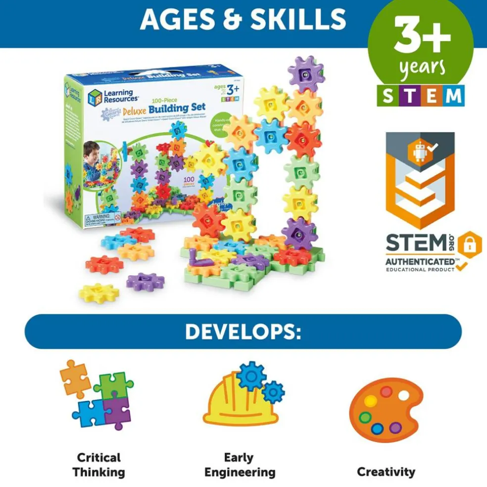 100 Pieces Deluxe Building Set, STEM Construction Toy Set, 100 Pieces, Ages 3+