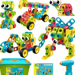 195 Pieces Educational STEM Toys for Boys and Girls Ages 3 4 5 6 7 8 9 10 Construction Building Blocks Toy Building Sets Kids Toys Creative Activities Games with Storage Box