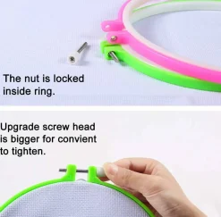 6 Pieces Embroidery Hoops and 15 Needles, Set, 3.4 inch to 10.4 inch (Multicolor)