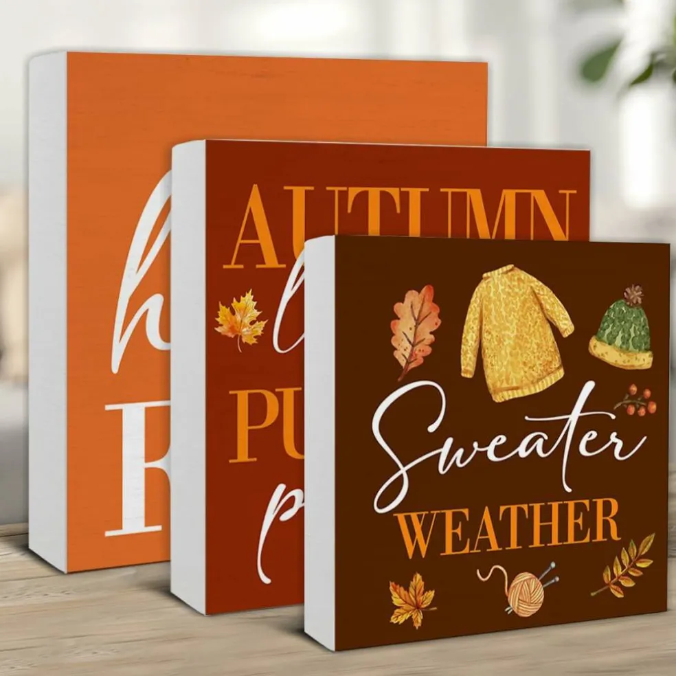 3 Pieces Fall Wood Signs Decor Autumn Wood Block Signs (polychrome)