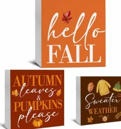 3 Pieces Fall Wood Signs Decor Autumn Wood Block Signs (polychrome)