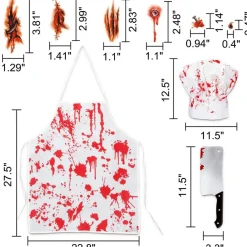 13Pieces Halloween Bloody Butcher Costumes Scary Set - Cooking Chef Apron Hat Weapon Knife Tattoo Stickers Zombie Party Accessories Decorations