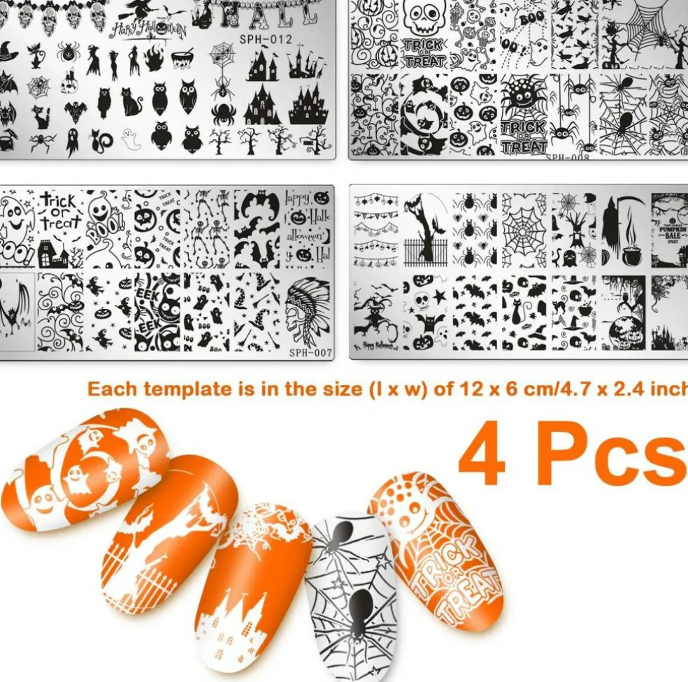 4 Pieces Halloween Nail Art Plates