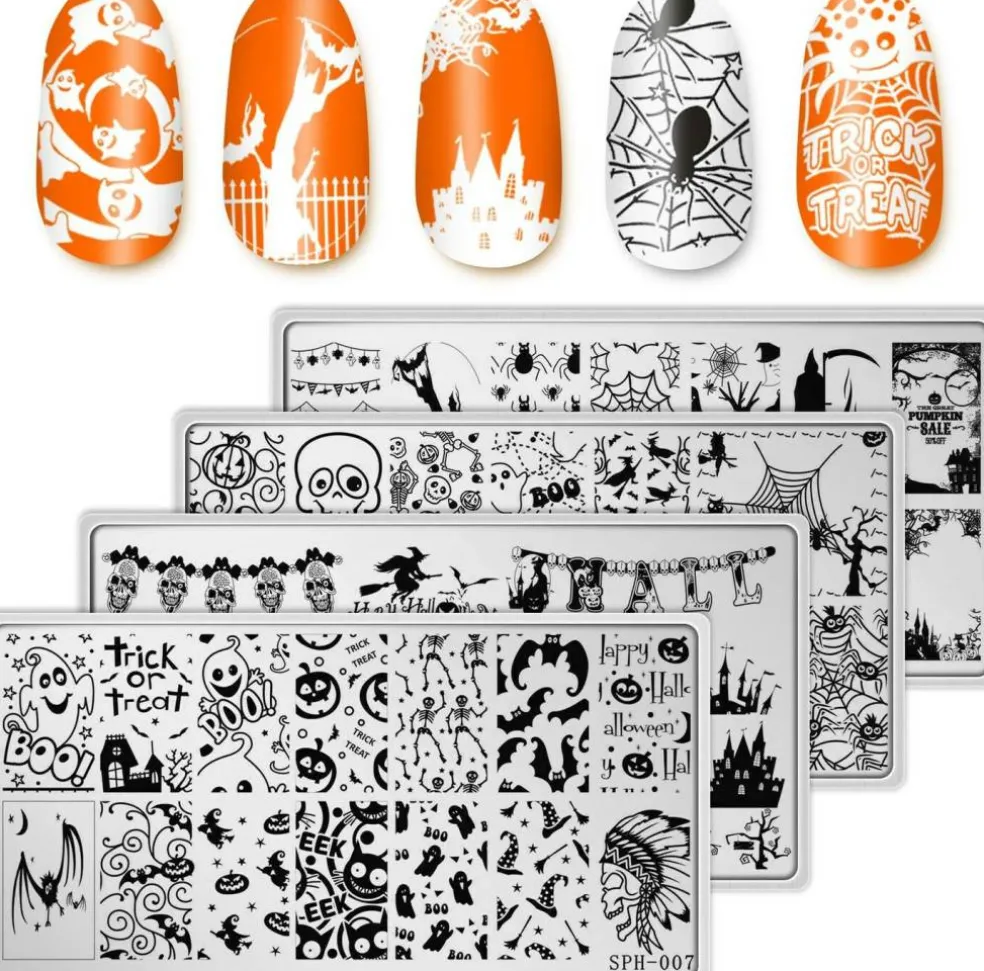 4 Pieces Halloween Nail Art Plates