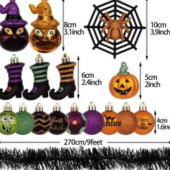 24 Pieces Halloween Ornaments Tree Decorations, Shatterproof Cats Jack-o'-Lantern Pumpkin Vintage Decorative Hanging Ball Ornaments Set for Small Tree, Cute Holiday Party Indoor Home Decor