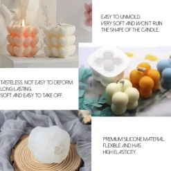 6-Piece Silicone Candle Mold Set with Wicks & Tools – 3D Heart, Diamond, Flower & Onion Soy Wax Molds – Food Grade, Heat-Resistant DIY Candle Making Kit for Soap, Cake & Desserts