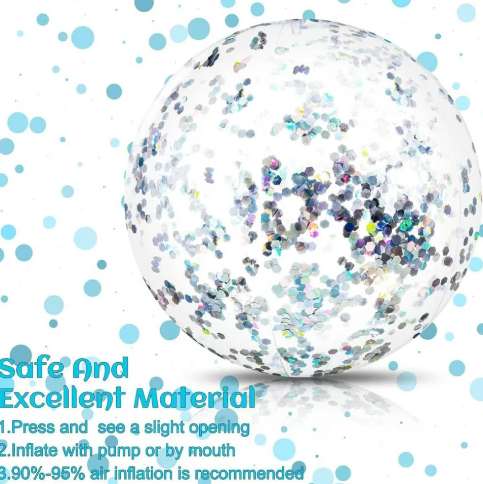 10 Pieces Inflatable Beach Balls 16 Inch Glitter Summer Swimming Pool Balls
