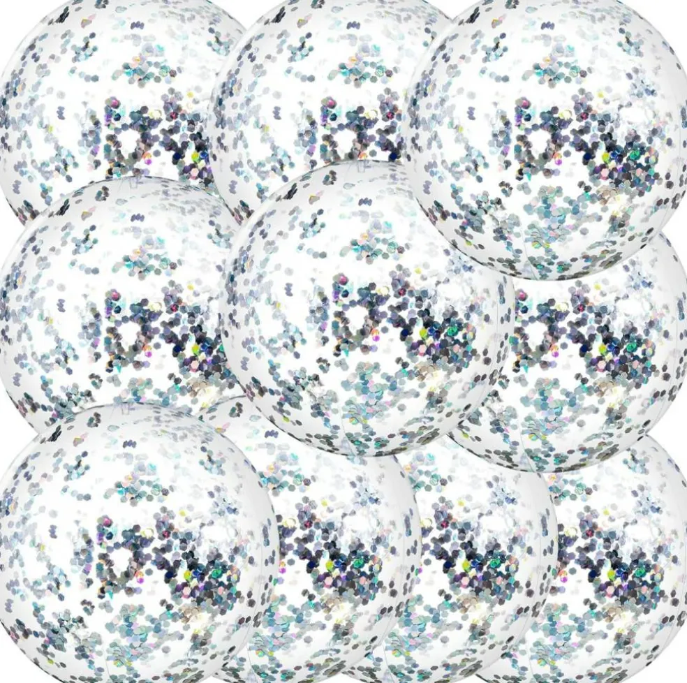 10 Pieces Inflatable Beach Balls 16 Inch Glitter Summer Swimming Pool Balls