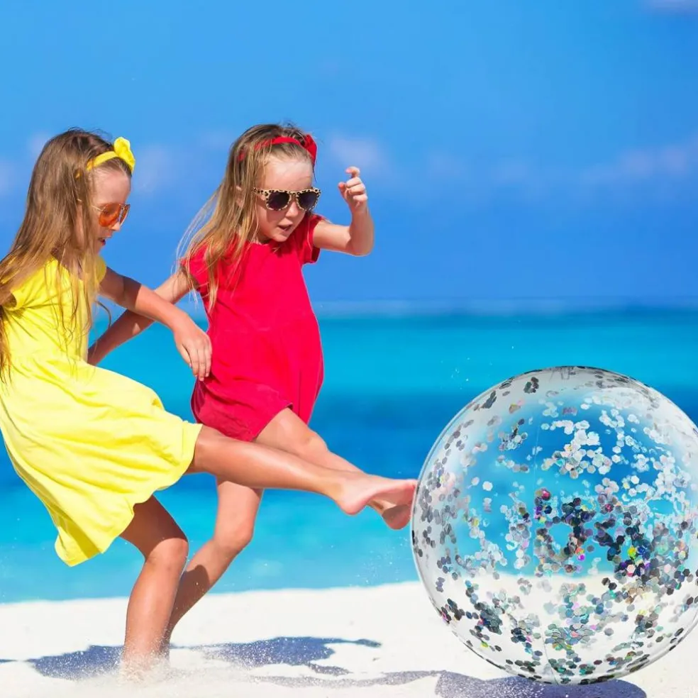 10 Pieces Inflatable Beach Balls 16 Inch Glitter Summer Swimming Pool Balls