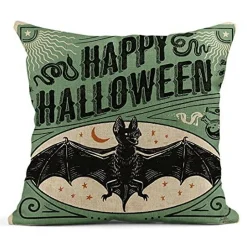 4 Pieces Linen Throw Pillow Covers 18x18 Inch Vintage Halloween Scaredy Cats Pumpkins Skeletons Home Decor Pillowcase Square Cushion Covers for Sofa Bed Couch