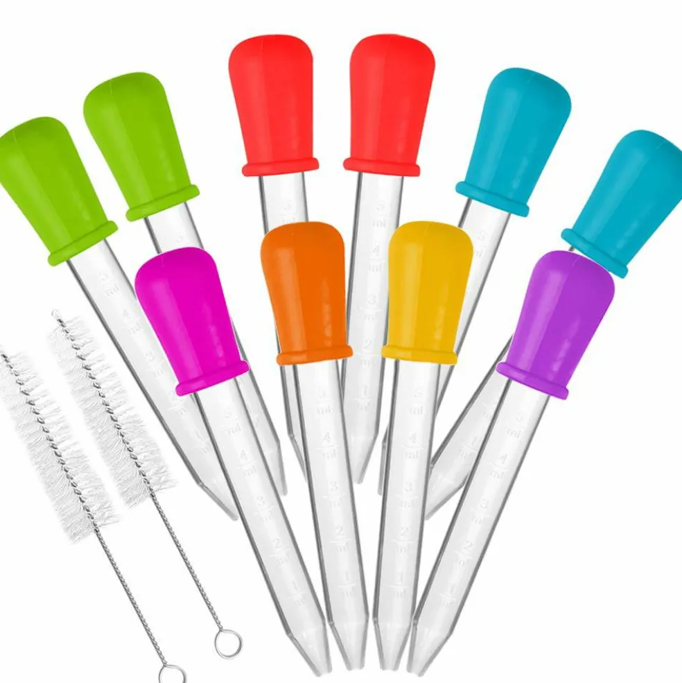 10 Pieces Liquid Droppers & 2 brushes, AIFUDA Silicone and Plastic Pipettes with Bulb Tip for Candy Mold (7 Colors)