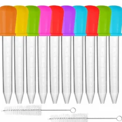 10 Pieces Liquid Droppers & 2 brushes, AIFUDA Silicone and Plastic Pipettes with Bulb Tip for Candy Mold (7 Colors)