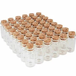 48 Pieces Mini Clear Glass Jars Bottles with Cork Stoppers for Arts & Crafts, Projects, Decoration, Party Favors - Size: 1-1/2" Tall X 3/4 Inches Diameter